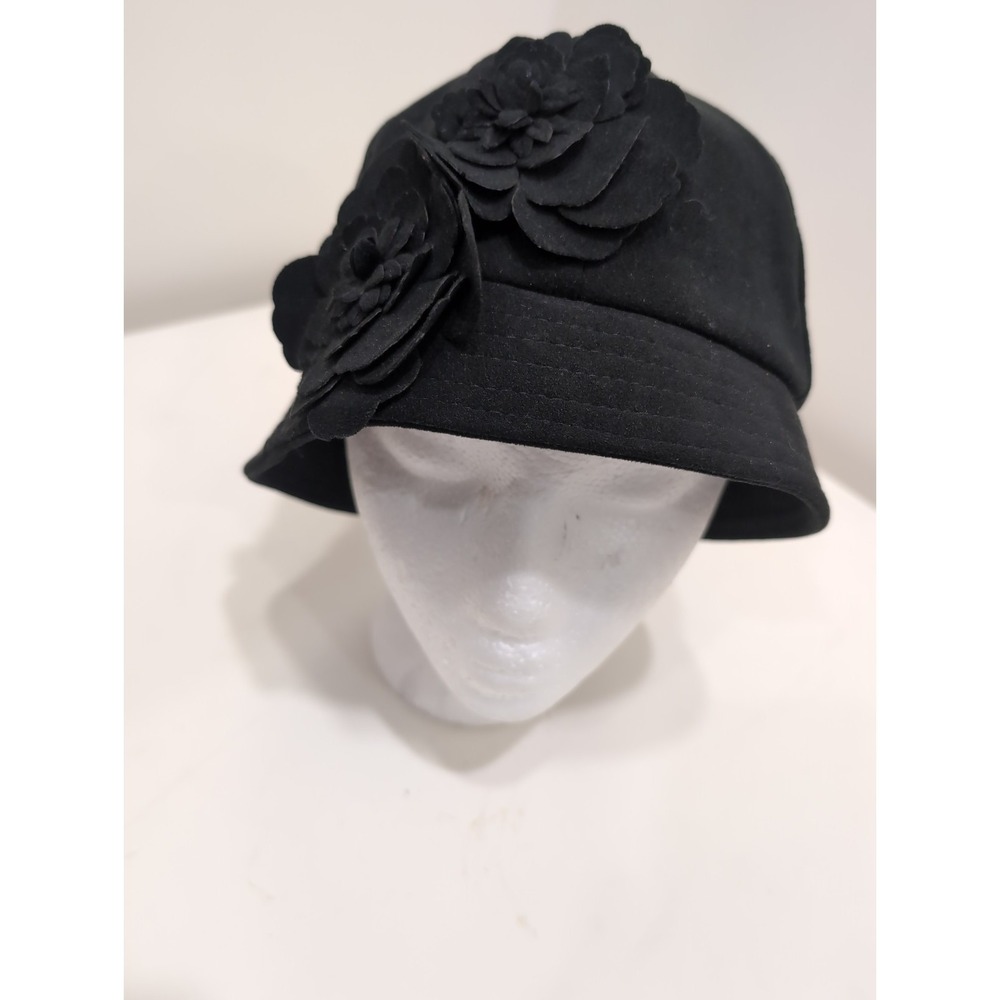 Vintage KOKIN New York Black Velvet Flower &  BUCKET HAT Excellent Condition